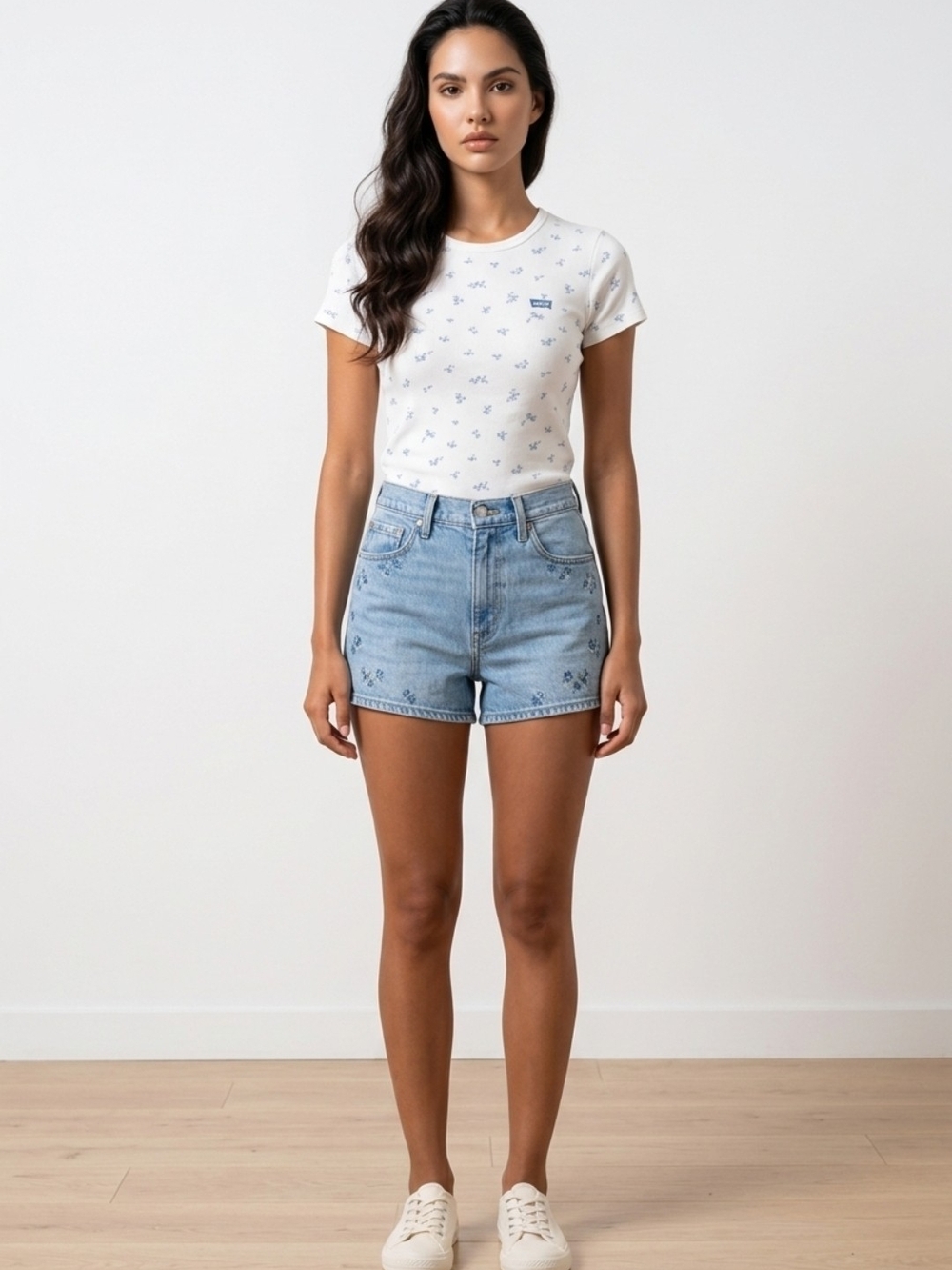 Levi's White Short Sleeve Tee with Blue Micro Floral Print